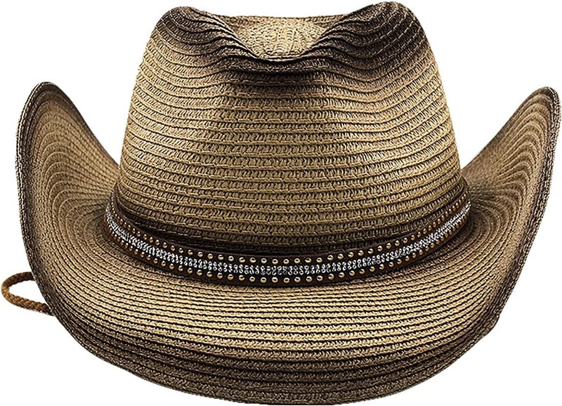 Holiberty Mens Straw Cowgirl Cowboy Hat Women Floppy Packable Wide Brim Sun Hat UPF50 Western Panama Travel Beach Cap Fedora Bucket Hat - Image 2